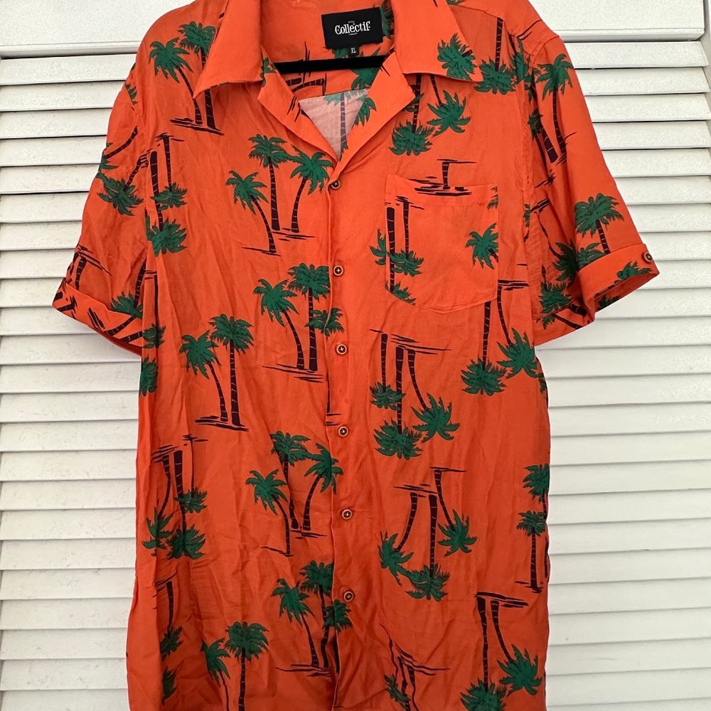 Collectif Orange Tropical Men's Button-up Shirt XL - Picture 5 of 5